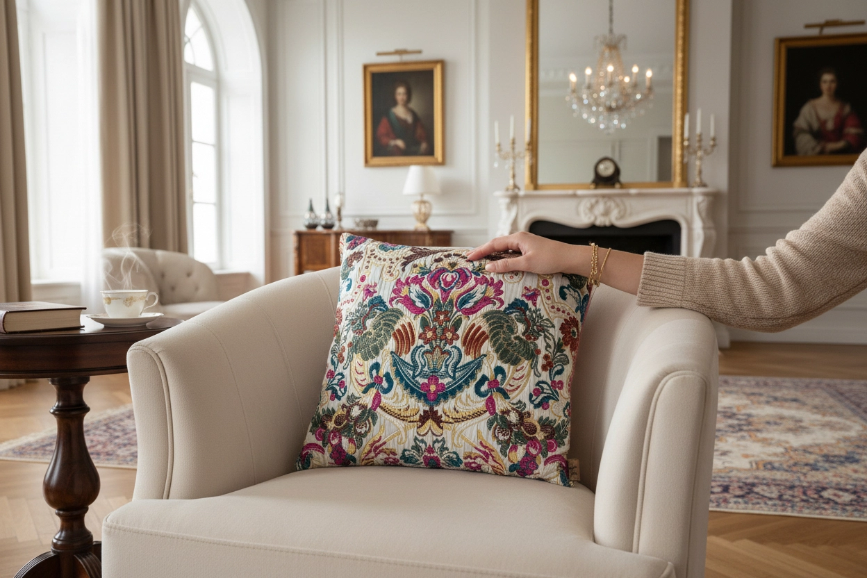 Luxury Dokuma Kabartmalı Dekorarif Kırlent Fermuarlı