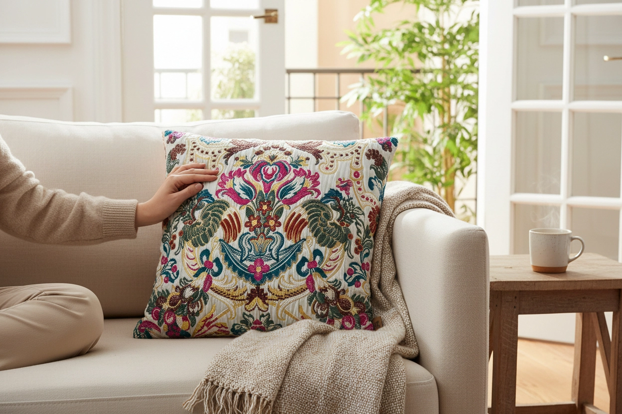 Luxury Dokuma Kabartmalı Dekorarif Kırlent Fermuarlı