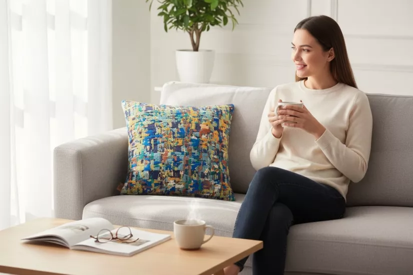 Lüks Renkli Dokuma Dekoratif Kırlent Kılıfı ,Modern Soyut Desenli Premium Yastık Kılıfı
