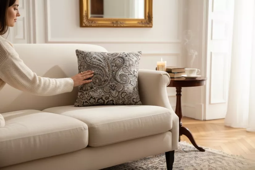 Lüks Şal Desenli Kırlent Kılıfı, Premium Dokuma Kumaş, Modern & Klasik Dekoratif Yastık
