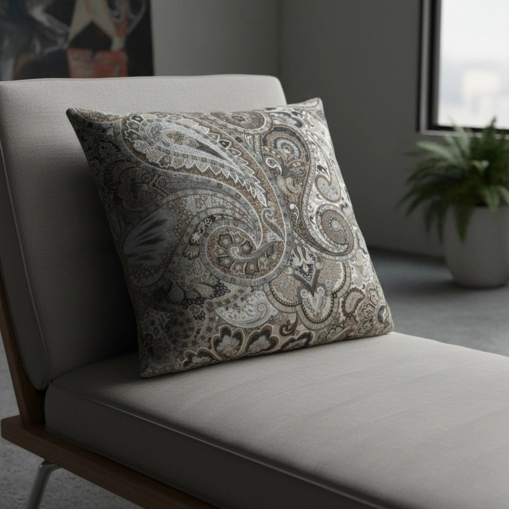 Lüks Şal Desenli Kırlent Kılıfı, Premium Dokuma Kumaş, Modern & Klasik Dekoratif Yastık