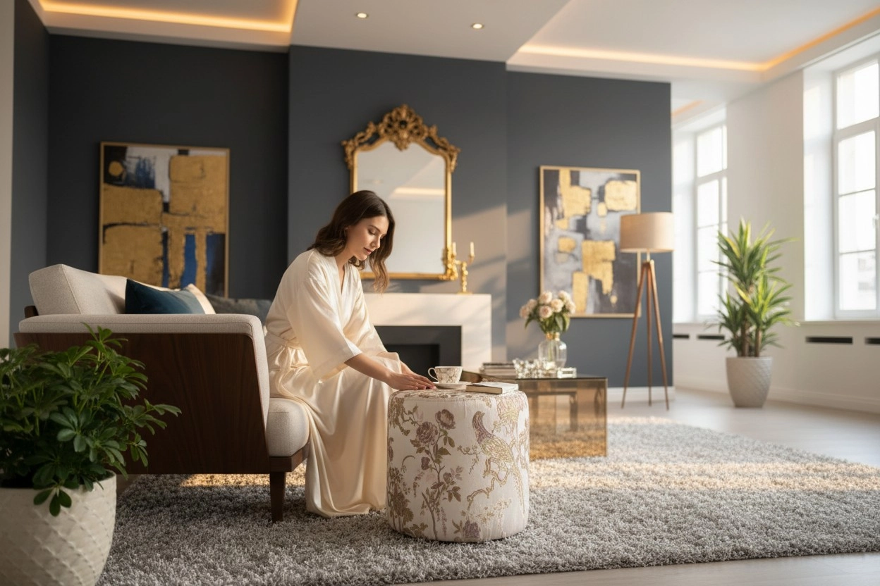 Elanora Home Premium Goblen Desenli Dekoratif Puf